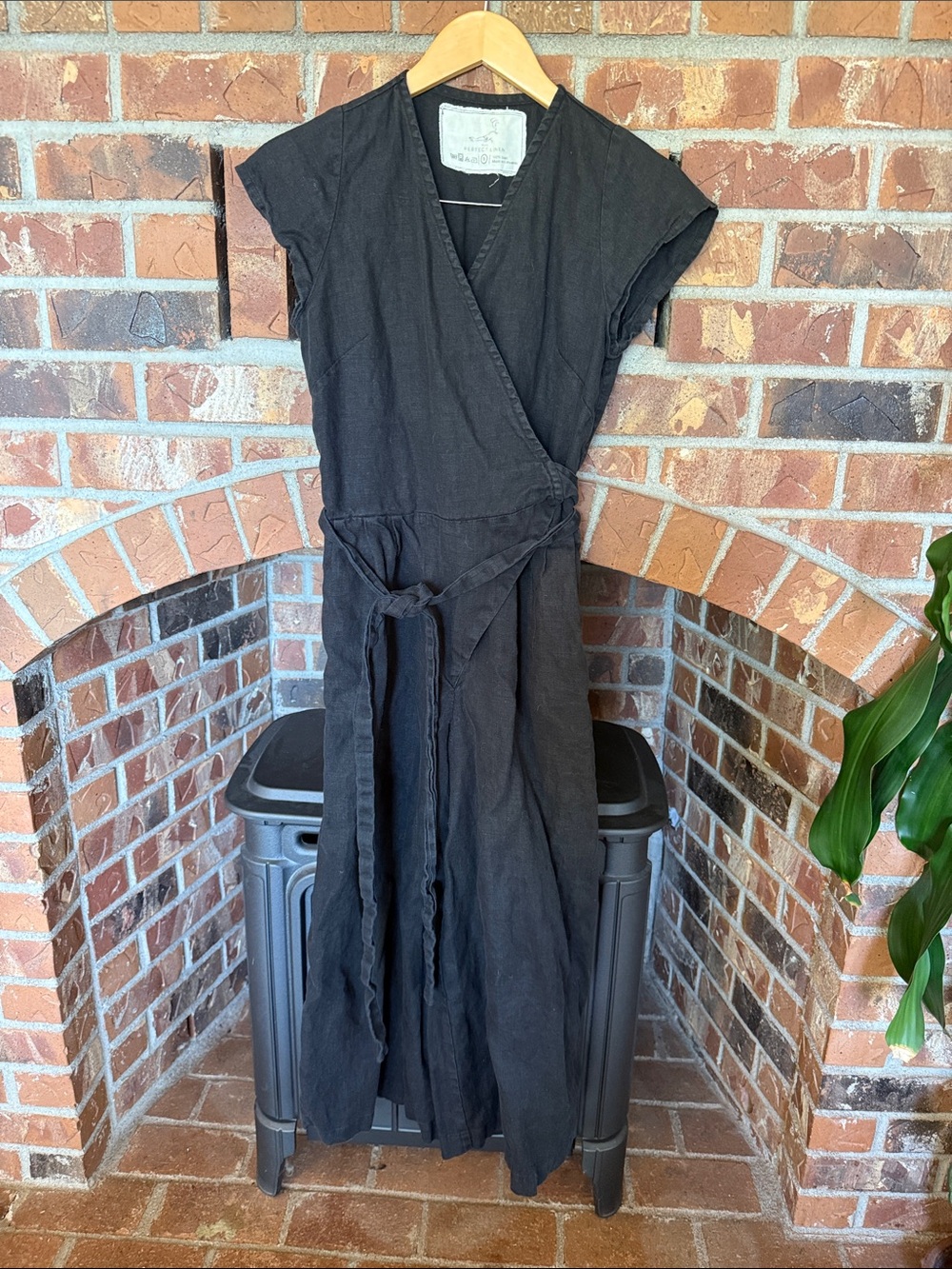 notPerfectlinen wide leg wrap romper size small, black